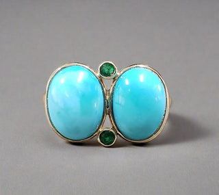 14k Gold Turquoise and Emerald Gold Ring - K Jewelry Accessories