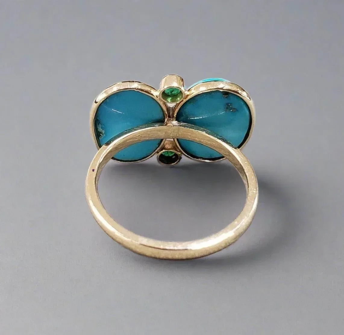 14k Gold Turquoise and Emerald Gold Ring - K Jewelry Accessories