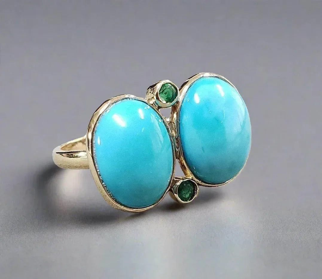 14k Gold Turquoise and Emerald Gold Ring - K Jewelry Accessories