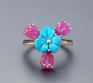 14k Gold Turquoise and Ruby Ring - K Jewelry Accessories