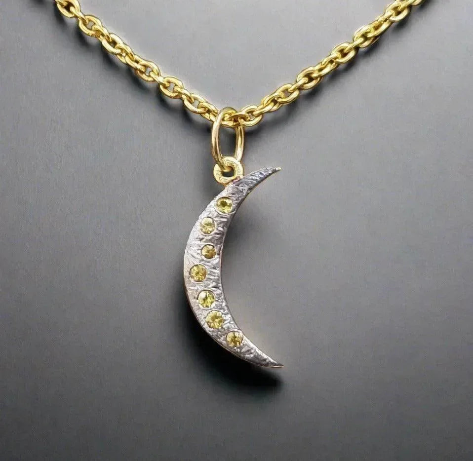 14k Yellow Sapphire gold necklace Moon charm - K Jewelry Accessories