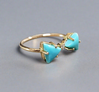 14k Gold Arizona Turquoise & Diamond Ring - K Jewelry Accessories