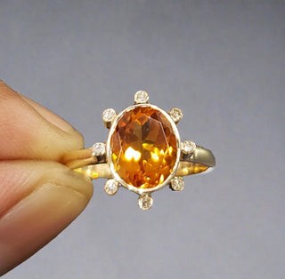 14k Gold Citrine With Diamond Ring - K Jewelry Accessories