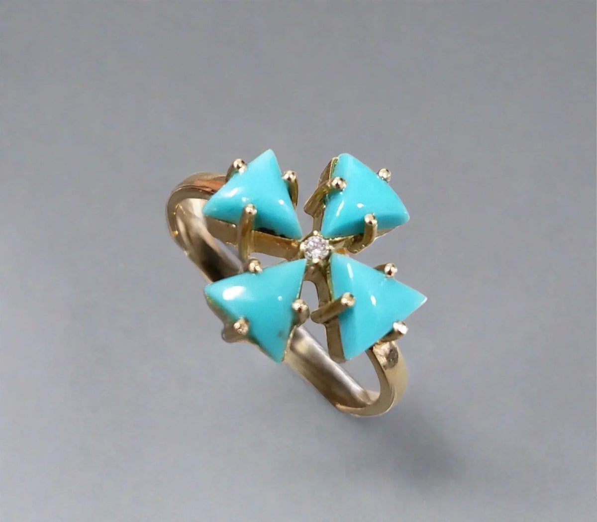 14k Gold Turquoise with Diamond Ring - K Jewelry Accessories
