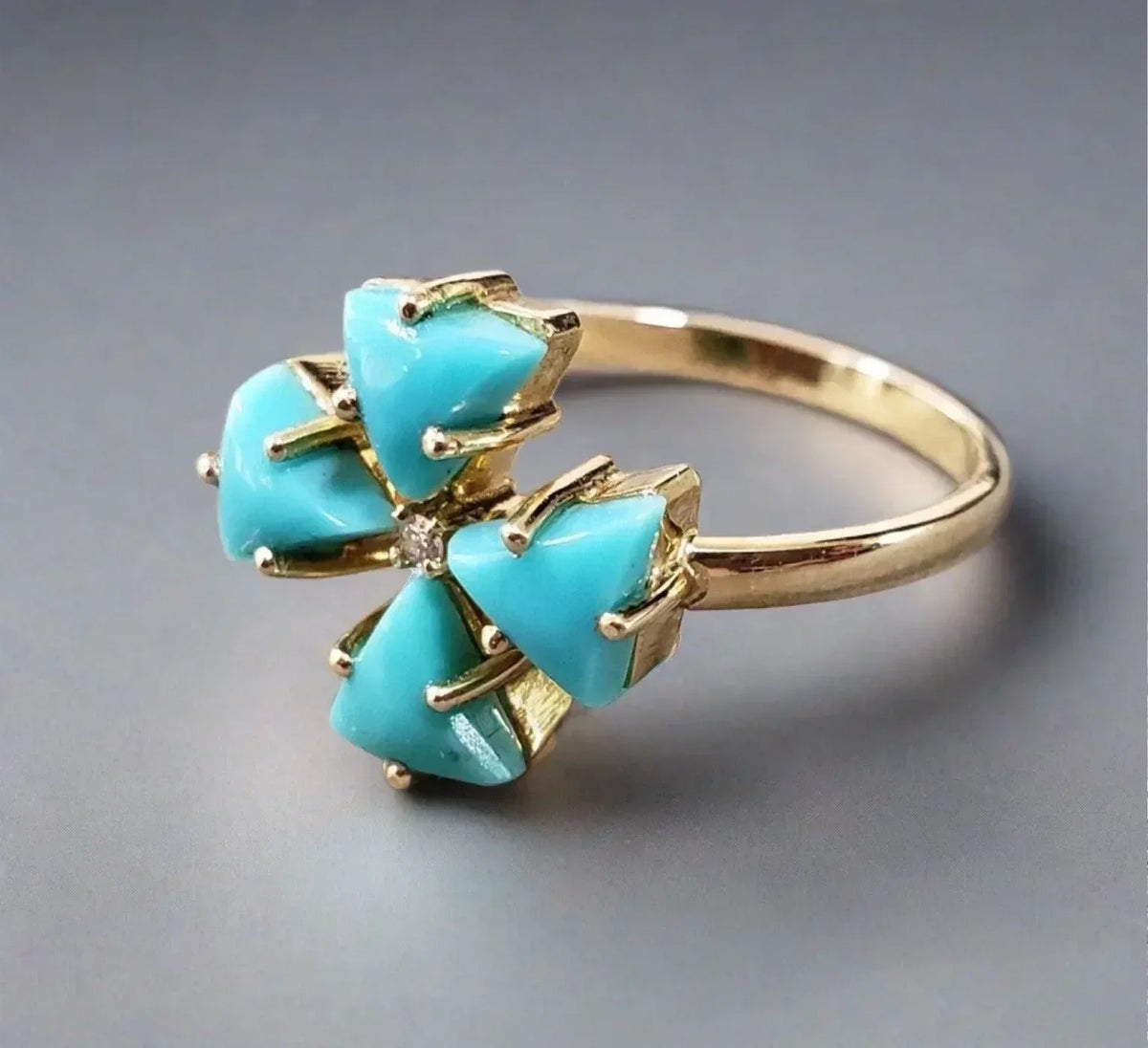14k Gold Turquoise with Diamond Ring - K Jewelry Accessories