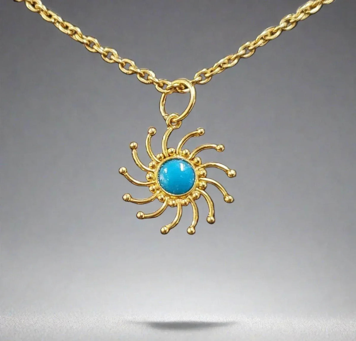 Sun Shape 18k Gold Natural Arizona Turquoise Pendant - K Jewelry Accessories