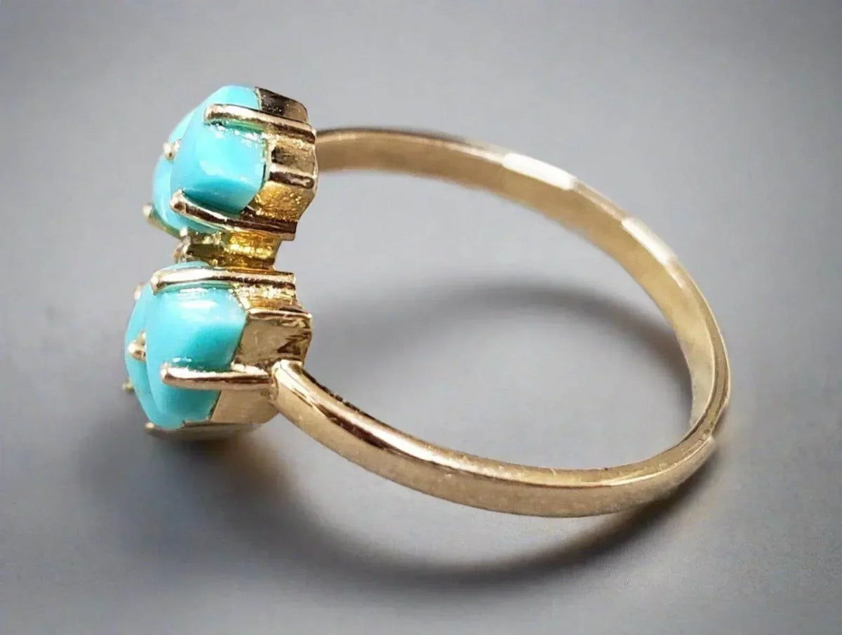 14k Gold Turquoise with Diamond Ring - K Jewelry Accessories