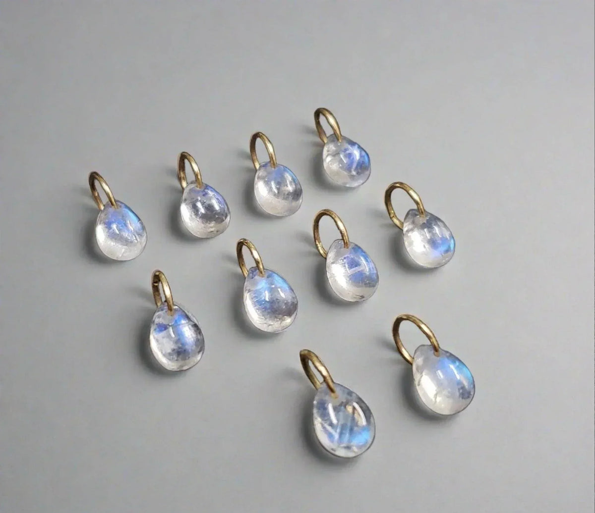 14k Gold Rainbow Moonstone Charm Pendant Drop Shape - K Jewelry Accessories