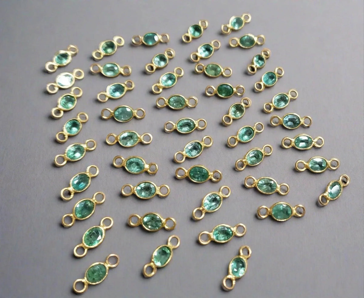 18k Gold Oval Emerald Connector Charm - K Jewelry Accessories