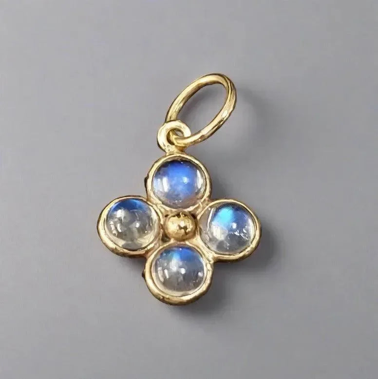14k Gold Rainbow Moonstone Pendant Four Stone Charm - K Jewelry Accessories