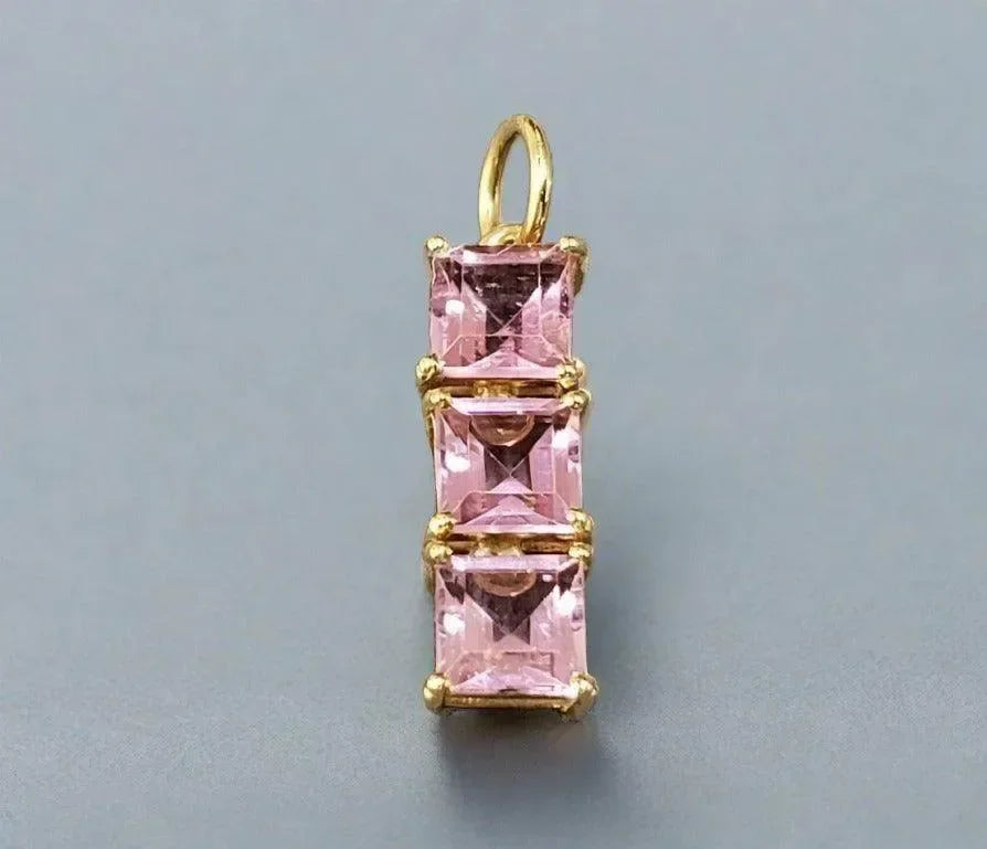 14k Gold Pink Tourmaline Pendant Three stone jewelry - K Jewelry Accessories