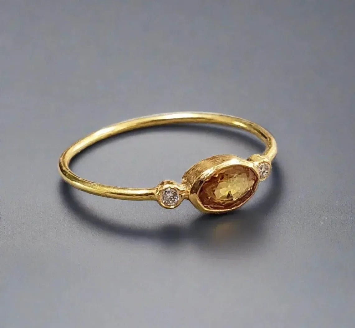 18k Gold Sun Yellow Sapphire & Brilliant Cut Diamond Ring - K Jewelry Accessories