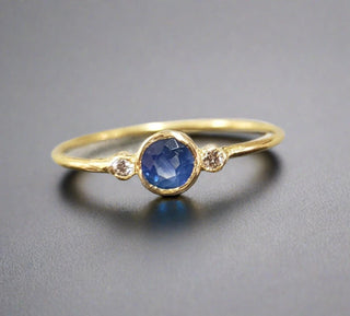 18k Gold Round Blue Sapphire & Brilliant Cut Diamond Ring - K Jewelry Accessories