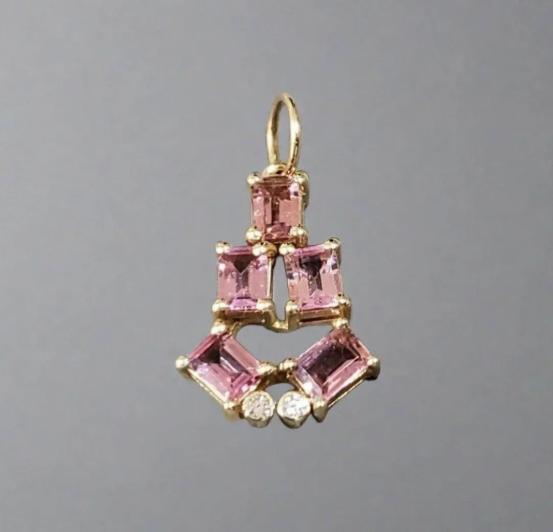 18k Gold Pink Tourmaline Baguette & Diamond Pendant - K Jewelry Accessories