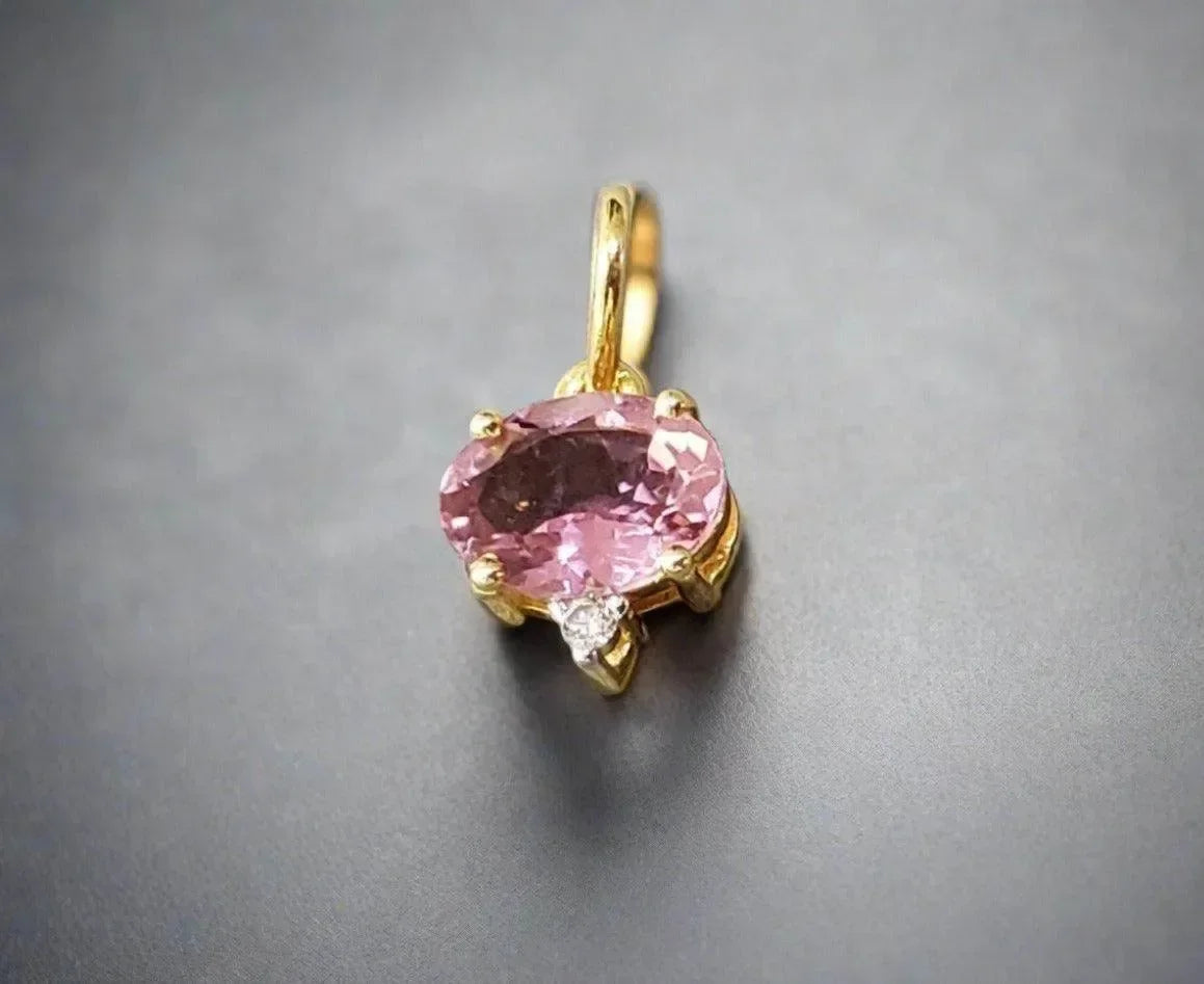 14k Gold Pink Tourmaline Charm & Diamond Pendant For Women - K Jewelry Accessories