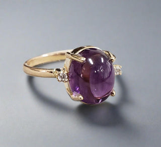 14k Gold Amethyst Cabochon & Diamond Ring - K Jewelry Accessories