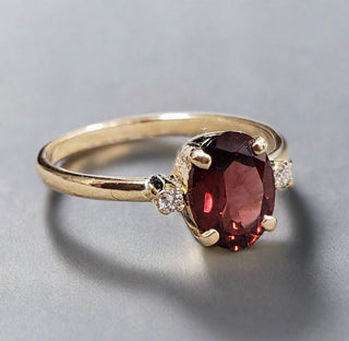 14k Gold Red Garnet & Brilliant Cut Diamond Ring - K Jewelry Accessories