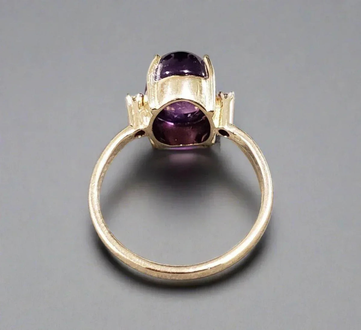 14k Gold Amethyst Cabochon & Diamond Ring - K Jewelry Accessories