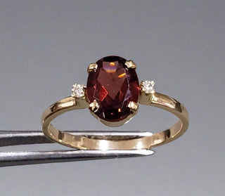 14k Gold Red Garnet & Brilliant Cut Diamond Ring - K Jewelry Accessories