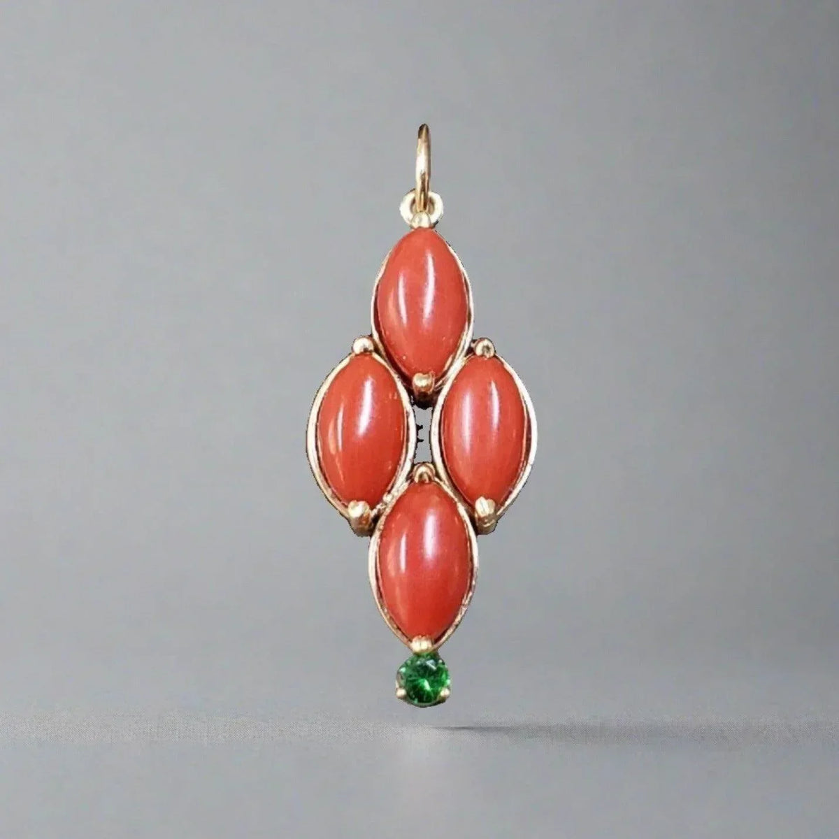 14k Gold Italian Marquise Coral & Tsavorite Pendant - K Jewelry Accessories
