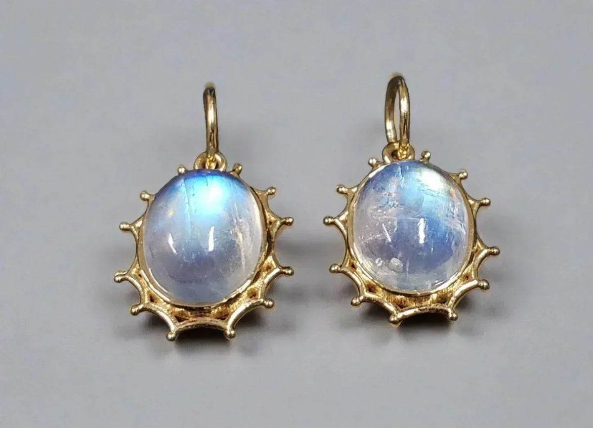 Oval Shape 14k Gold Rainbow Moonstone Dainty Pendant - K Jewelry Accessories
