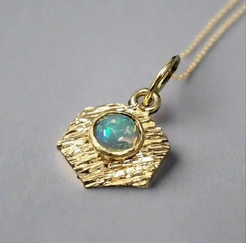 18k Gold Ethiopian Opal Charm Hexagon Pendant - K Jewelry Accessories