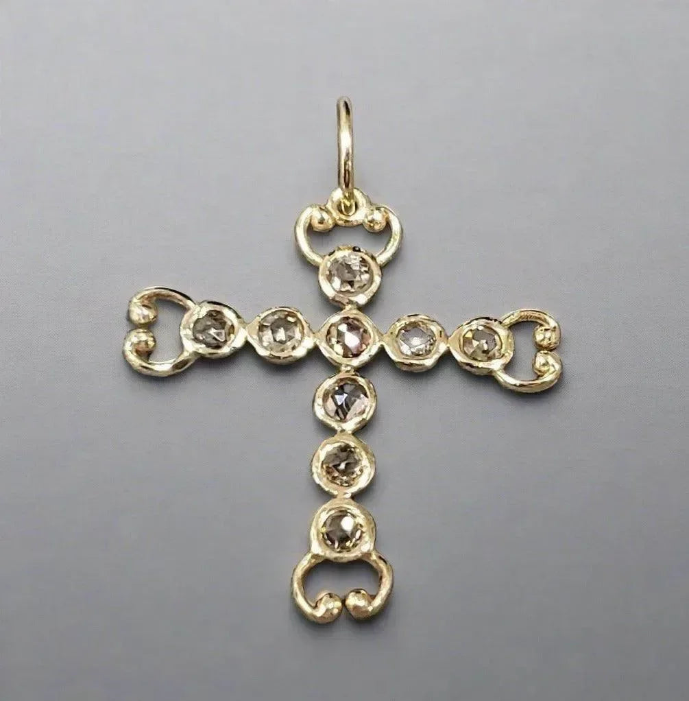 14k Gold Love Cross Natural Diamond Charm Pendant - K Jewelry Accessories
