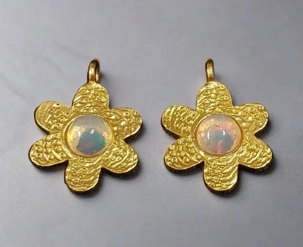Gold Vermeil Cute Flower Ethiopian Opal Charm Pendant - K Jewelry Accessories