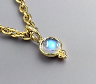 14k Gold Tiny Rainbow Moonstone Blue Flash Charm - K Jewelry Accessories