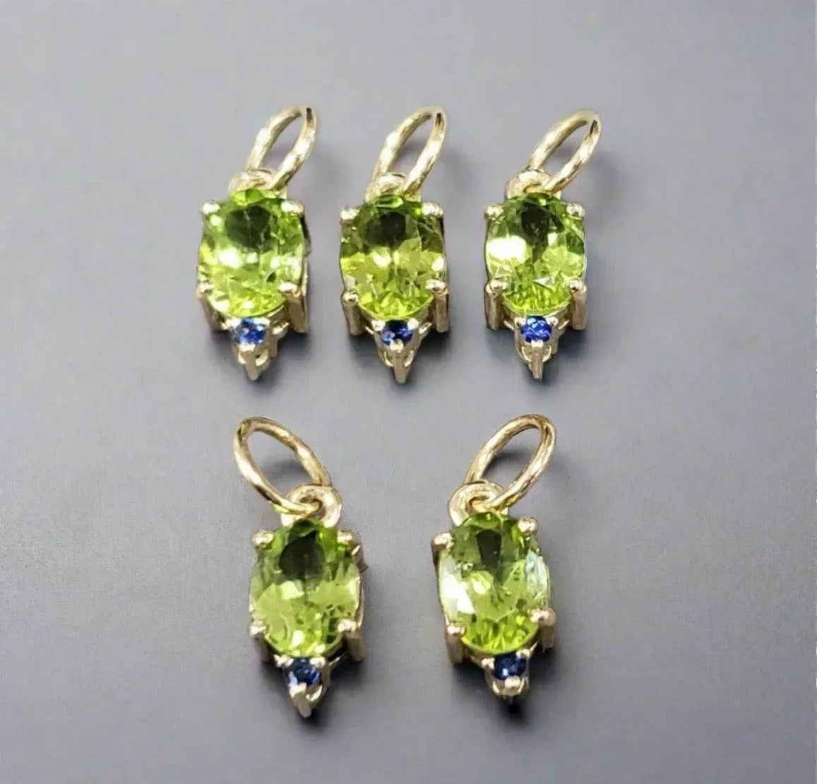 14k Gold Green Peridot Pendant Charm With Blue Sapphire Stone - K Jewelry Accessories