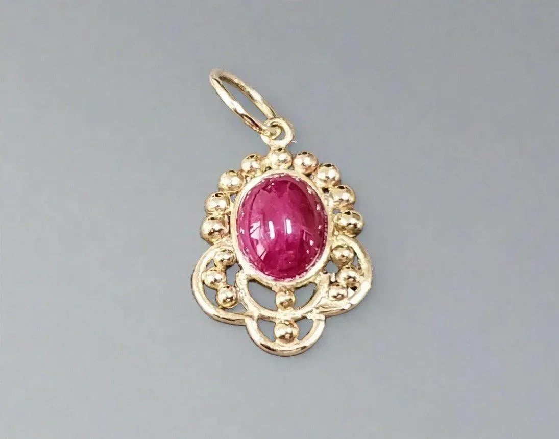 14k Gold Oval Cabochon Ruby Pendant charm - K Jewelry Accessories