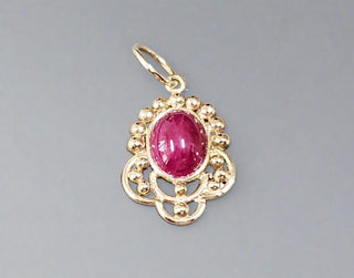 14k Gold Oval Cabochon Ruby Pendant - K Jewelry Accessories