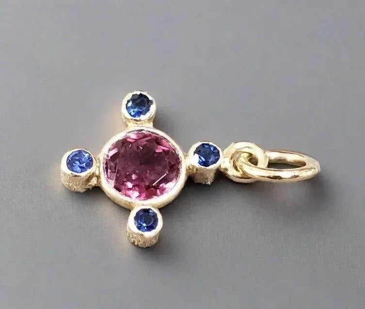 14k Tourmaline with Blue Sapphire Gold Pendant - K Jewelry Accessories