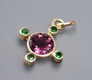 14k Gold Pink Tourmaline & Tsavorite Pendant - K Jewelry Accessories