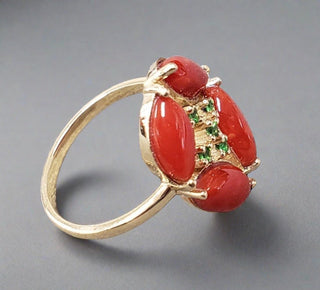 14k Gold Coral with Tsavorite Ring - K Jewelry Accessories