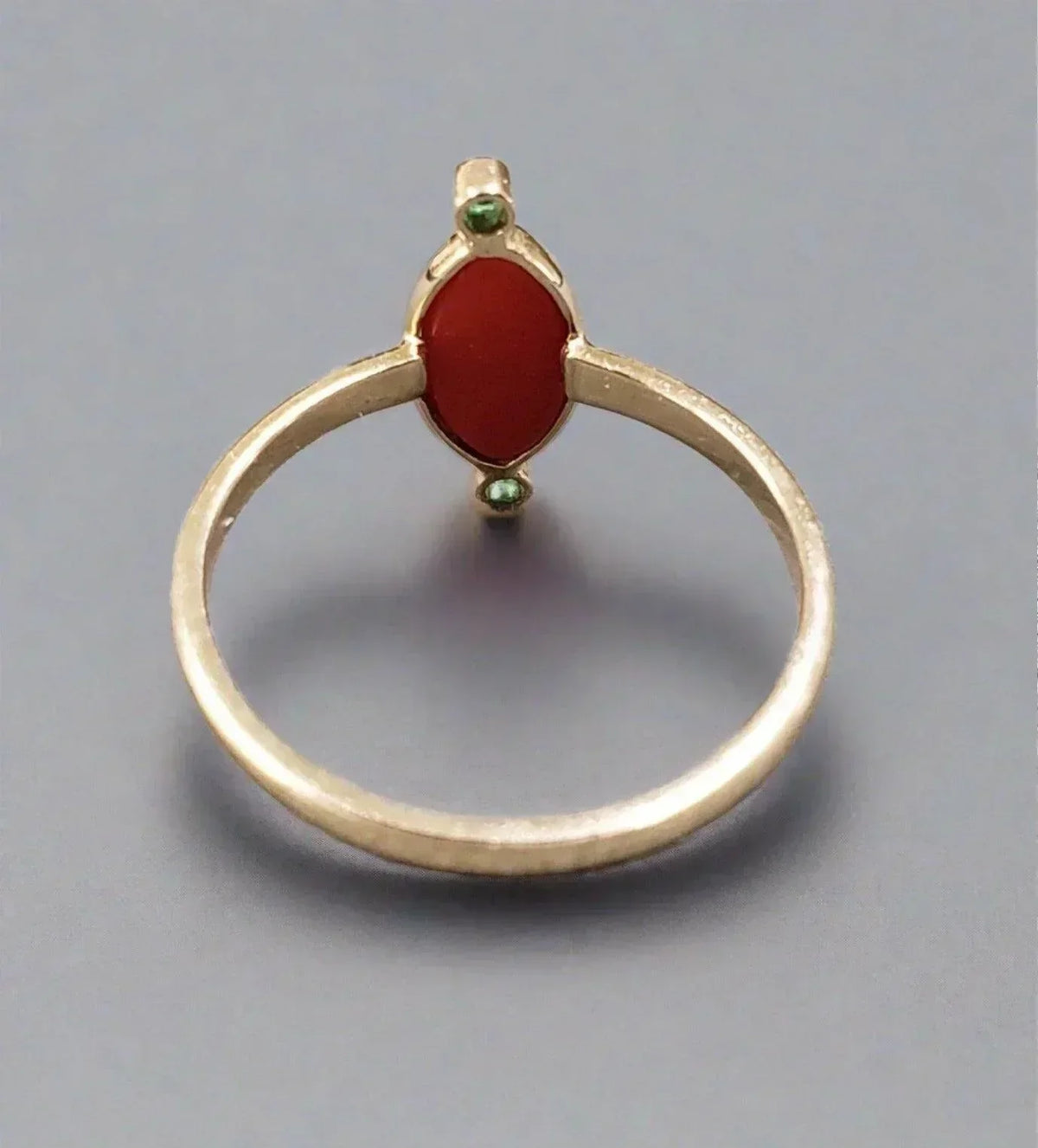 14k Gold Marquise Coral & Emerald Ring - K Jewelry Accessories