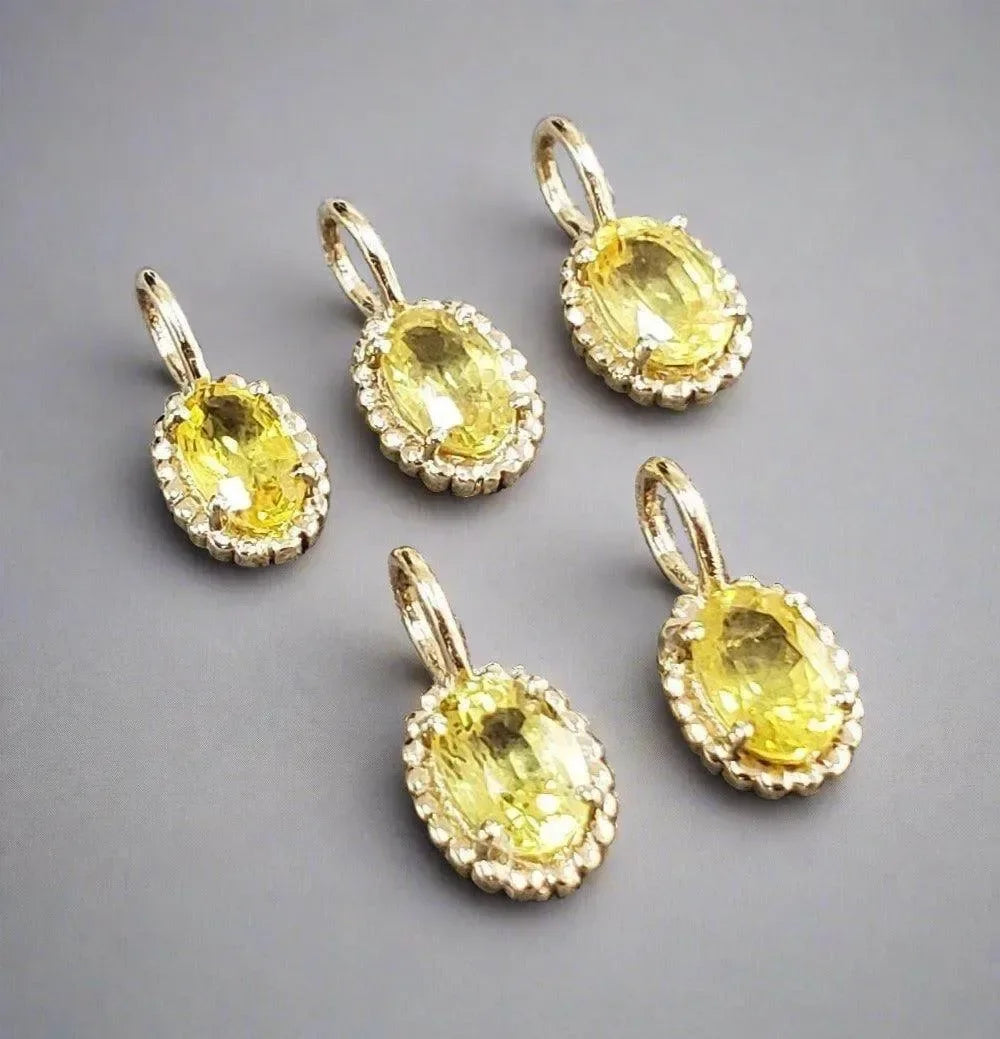 14k Gold Yellow Sapphire Charm Pendant Oval shape - K Jewelry Accessories