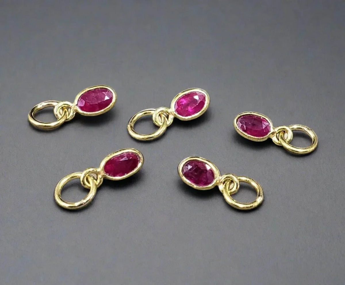 18k Gold Oval Natural Ruby Charm Pendant - K Jewelry Accessories