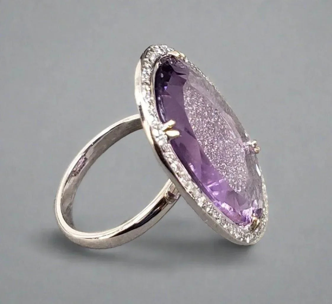 18k White Gold Amethyst Ring With Brilliant Cut Diamond jewelry - K Jewelry Accessories