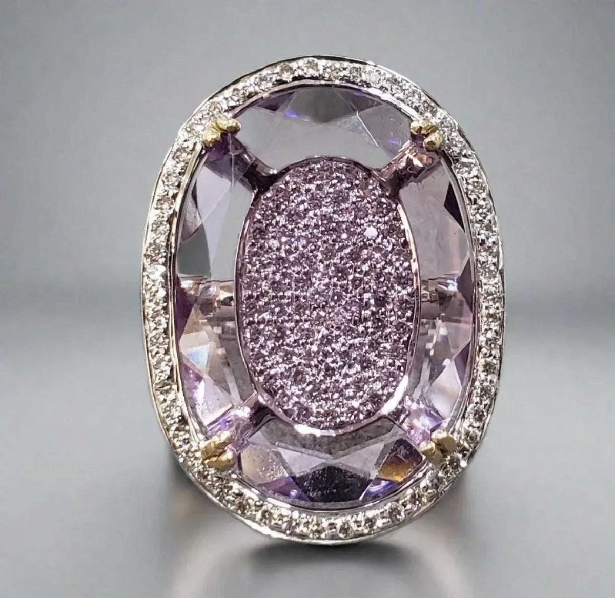 18k White Gold Amethyst Ring With Brilliant Cut Diamond jewelry - K Jewelry Accessories