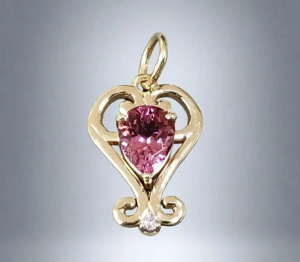 14k Gold Tourmaline Pendant Teardrop With Diamond - K Jewelry Accessories