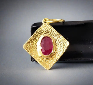 18k Gold Natural Dainty Ruby Pendant - K Jewelry Accessories