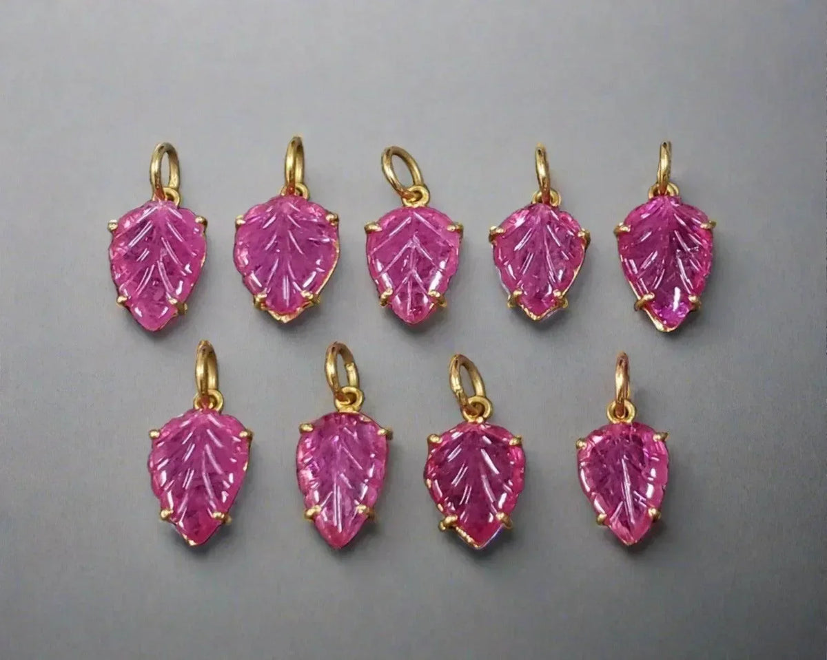 18k Gold Natural Leaf Ruby Pendant Charms for Multipurpose - K Jewelry Accessories