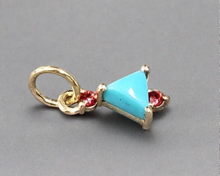 14k Gold Arizona Turquoise with Red Sapphire Pendant - K Jewelry Accessories