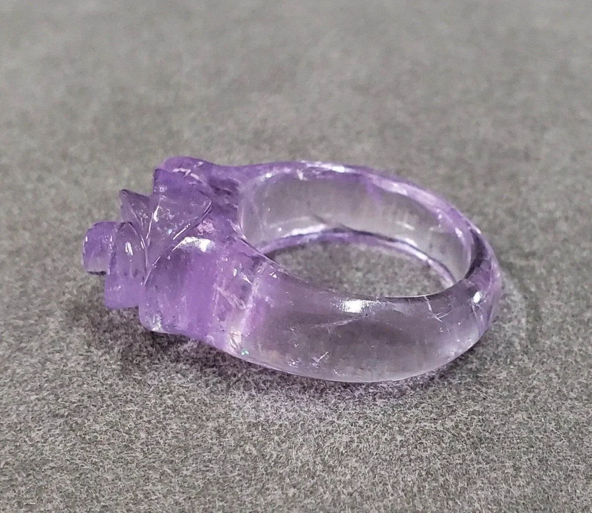 Floral Carving Natural Amethyst Ring - K Jewelry Accessories