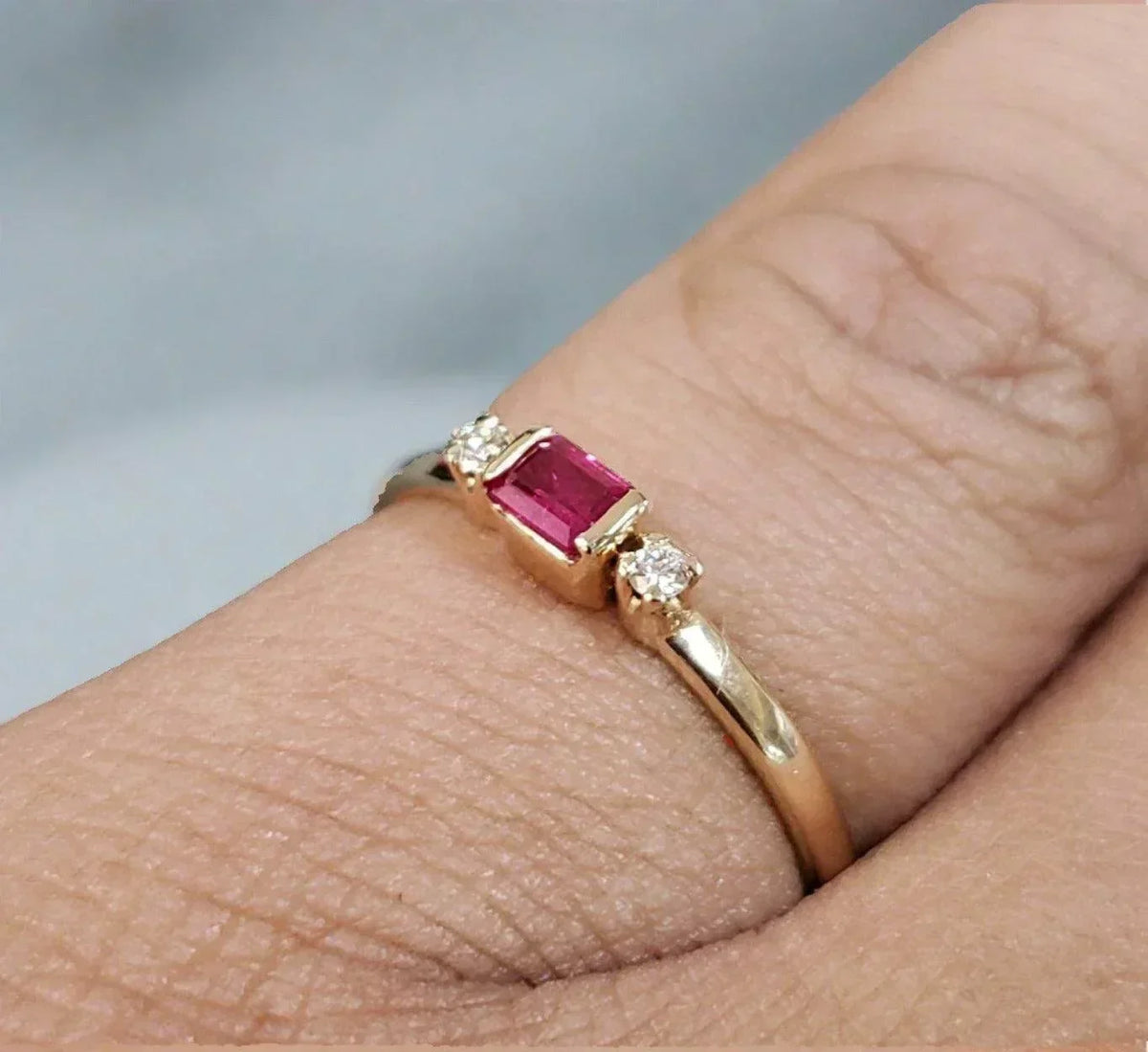 14k Gold Baguette Ruby & Diamond Ring - K Jewelry Accessories