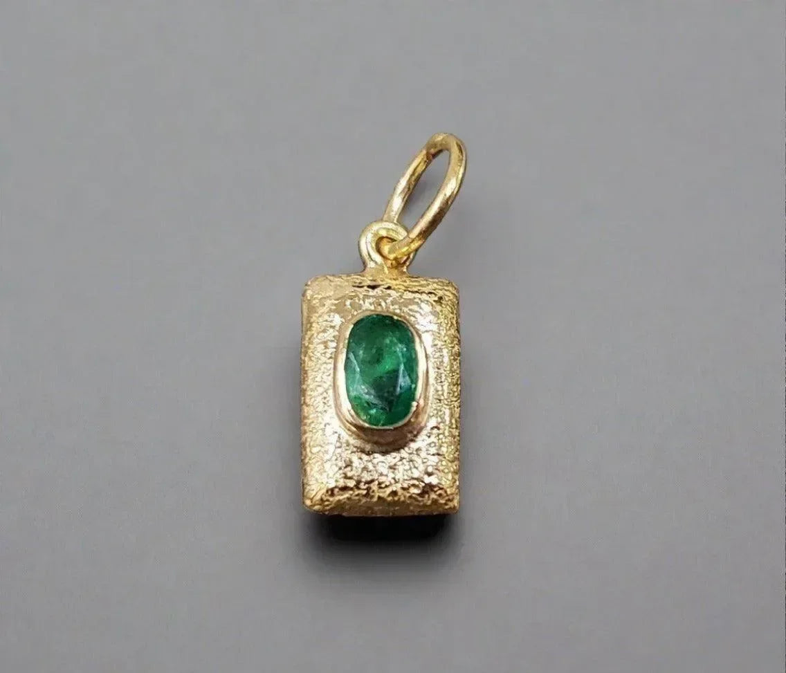 18k Gold Zambian Emerald Stone Pendant Charm For Her - K Jewelry Accessories