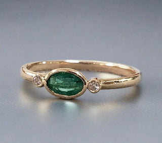 14k Gold Emerald with Diamond Ring - K Jewelry Accessories