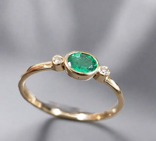 14k Gold Emerald with Diamond Ring - K Jewelry Accessories