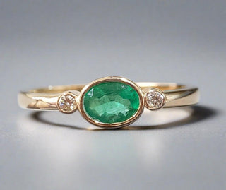 14k Gold Emerald with Diamond Ring - K Jewelry Accessories